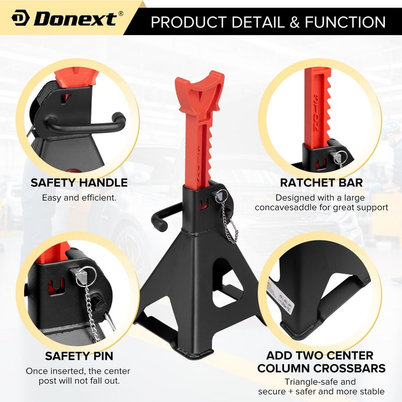 Donext حامل رافعة Donext بسعة 3 طن (6500 رطل) من الفولاذ بقفل مزدوج زوج واحد من حامل الرفع الأسود حامل رافعة قابل للتعديل - Image 5